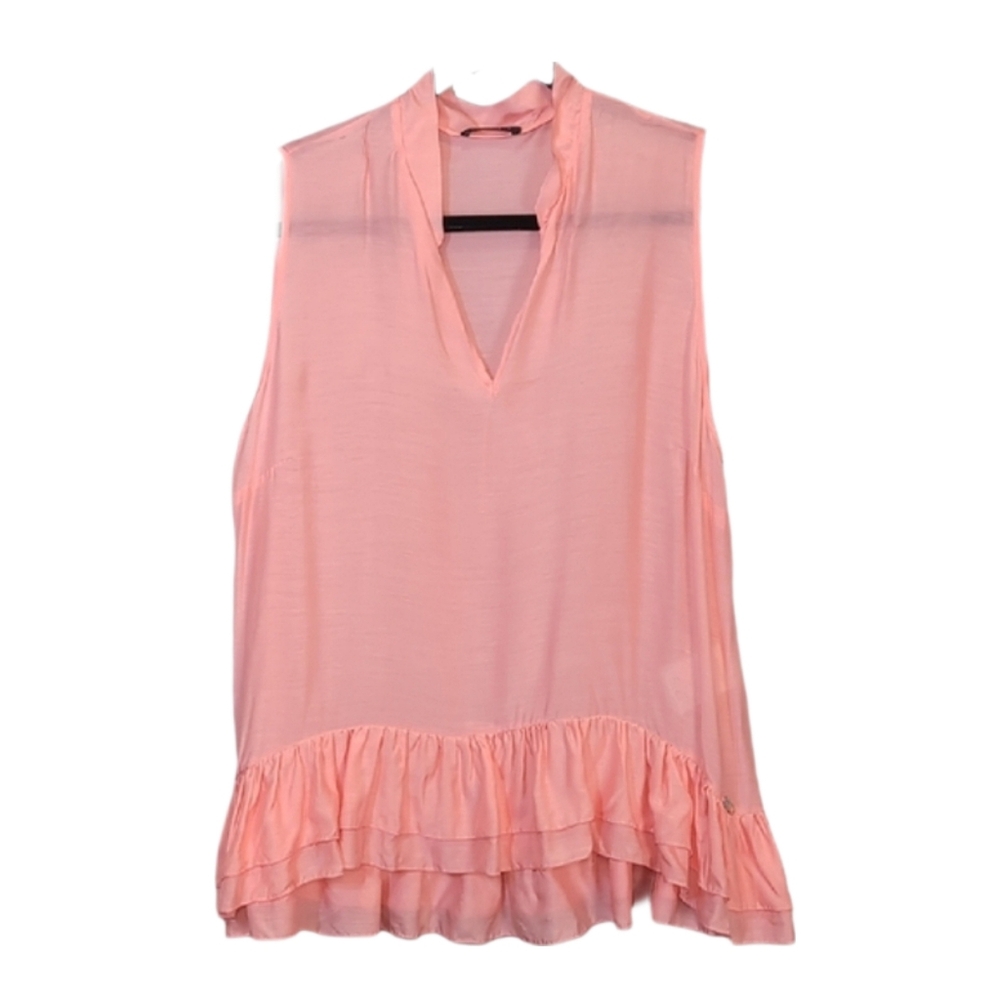 Cristinaeffe Milano Dinan Silk Blend A-line Blouse Sheer Pink Ruffle Top Large